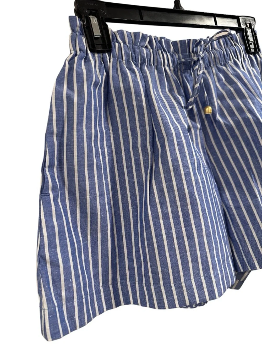 Kivari Striped White Blue Cotton Linen CAPRI Shorts US 4 Small NWT - Picture 5 of 14